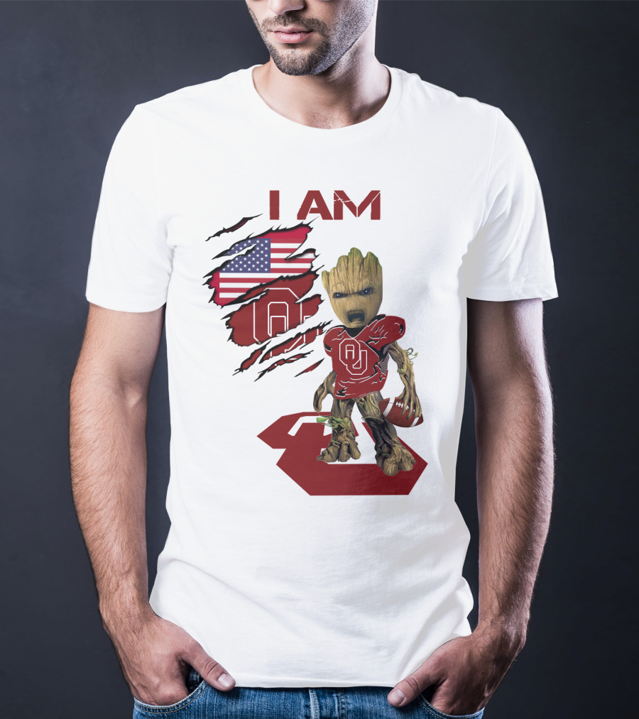 I AM Sooners Baby Groot Football USA Flag T-Shirt