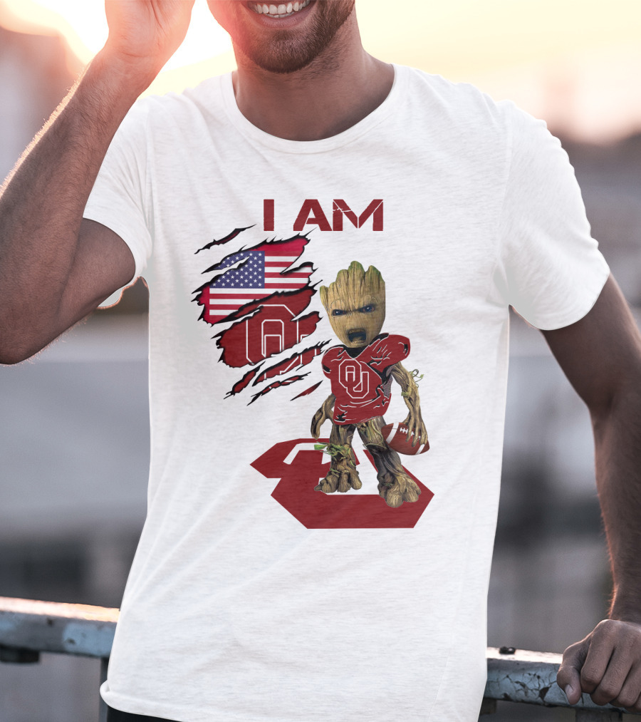 I AM Sooners Baby Groot Football USA Flag T-Shirt