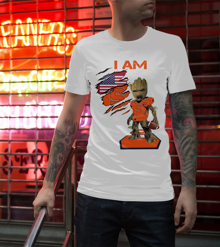 I AM Baby Groot Syracuse Football American Flag T-Shirt