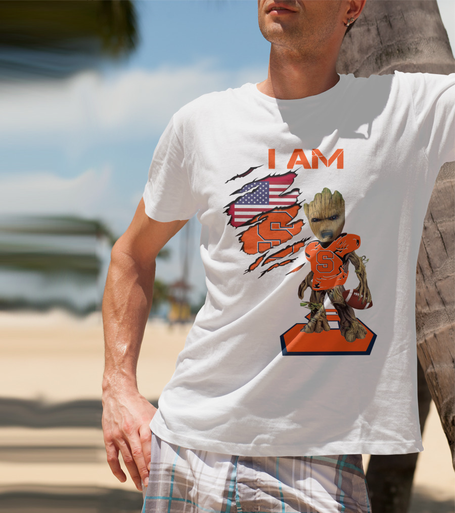 I AM Baby Groot Syracuse Football American Flag T-Shirt