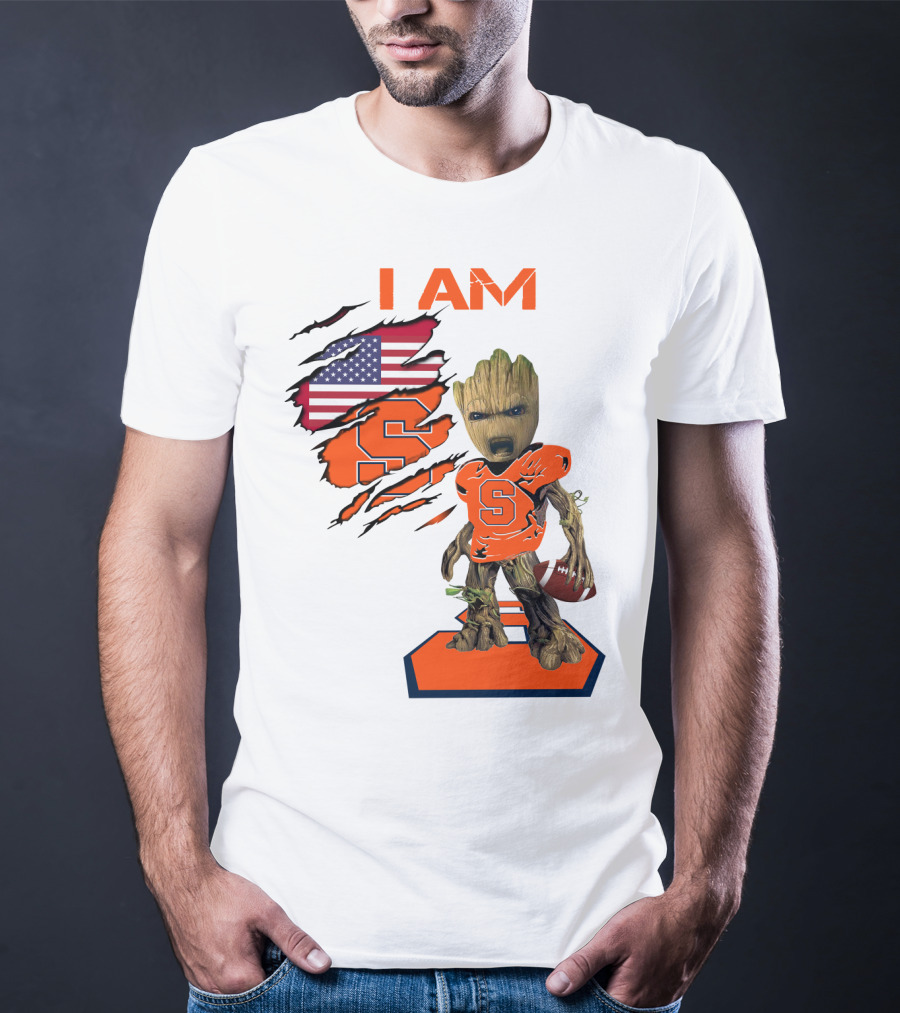 I AM Baby Groot Syracuse Football American Flag T-Shirt