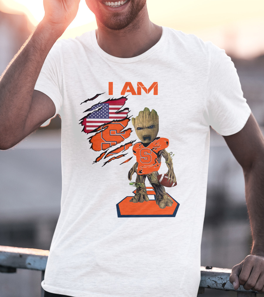 I AM Baby Groot Syracuse Football American Flag T-Shirt