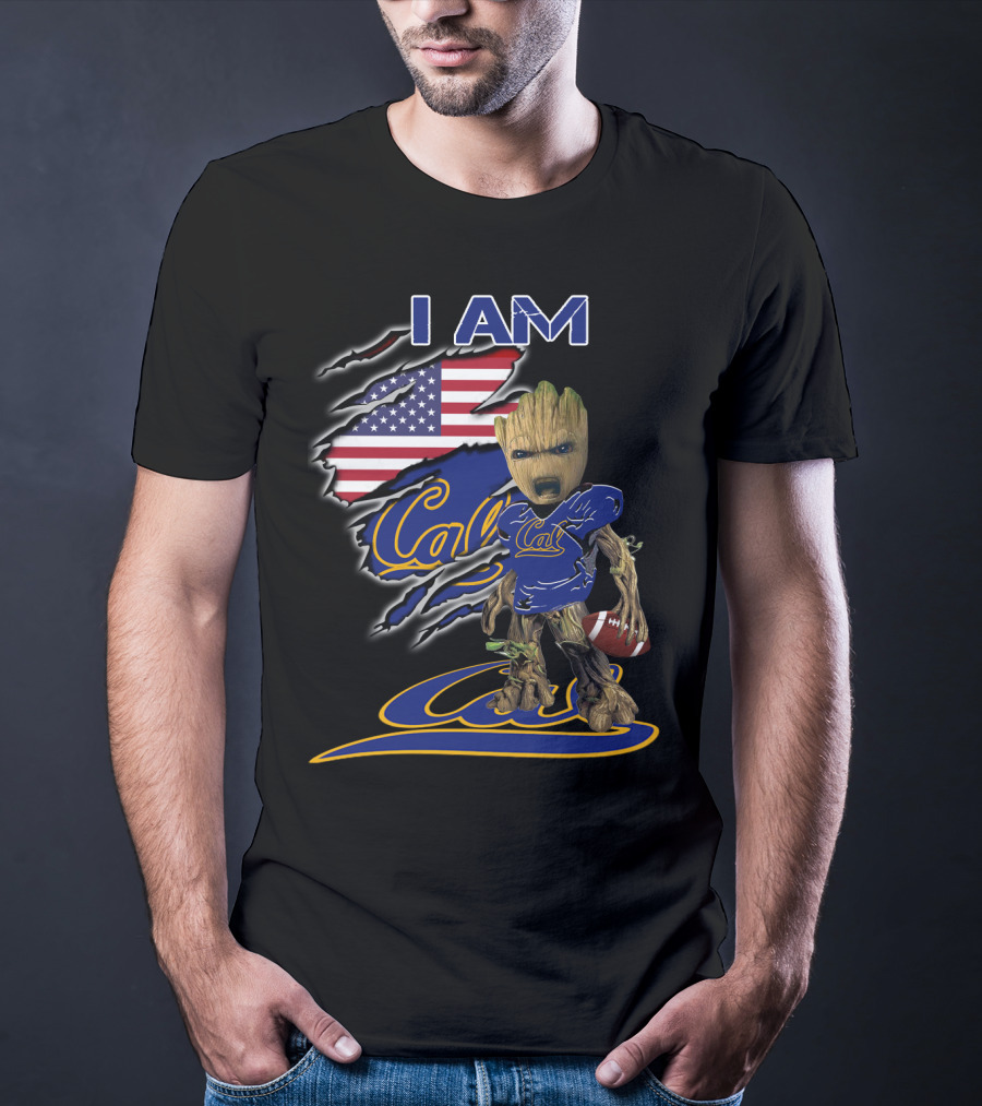 I AM Cal Baby Groot Football USA Flag T-Shirt