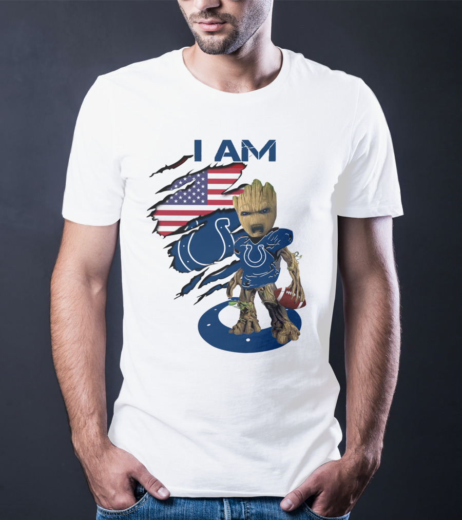 I Am Colts Baby Groot American Flag Football T-Shirt