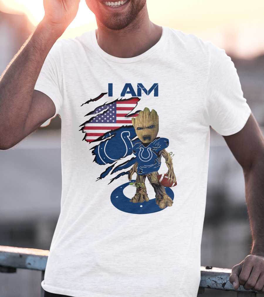 I Am Colts Baby Groot American Flag Football T-Shirt