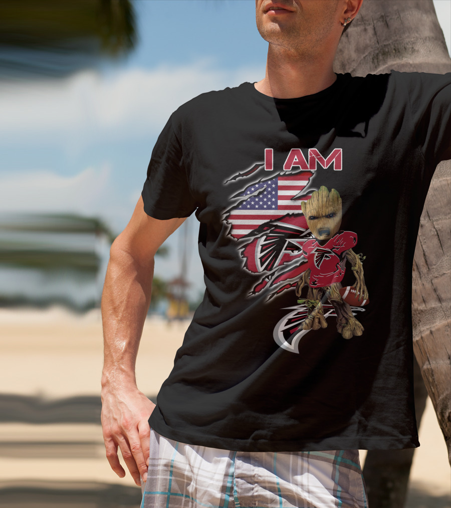 Falcons Baby Groot I Am American Flag Football Combo T-Shirt