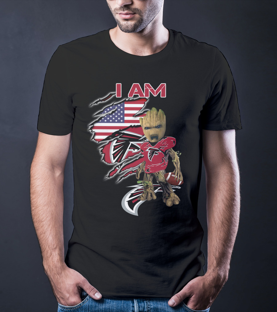 Falcons Baby Groot I Am American Flag Football Combo T-Shirt