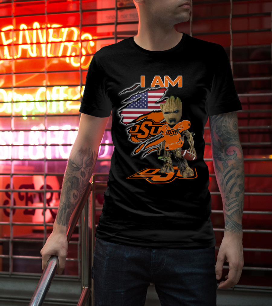 I Am OSU Baby Groot Football American Flag T-Shirt