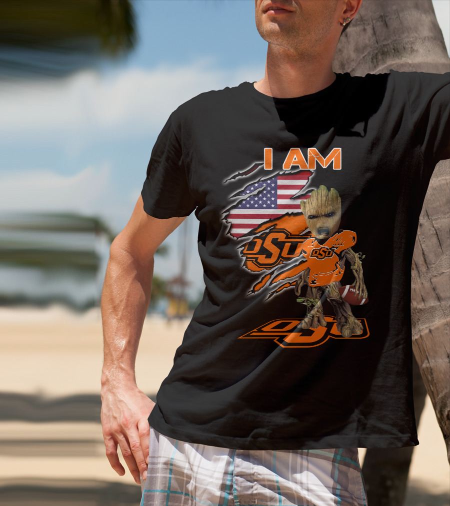 I Am OSU Baby Groot Football American Flag T-Shirt