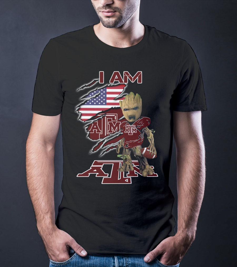 I AM ATM Baby Groot American Flag Football T-Shirt