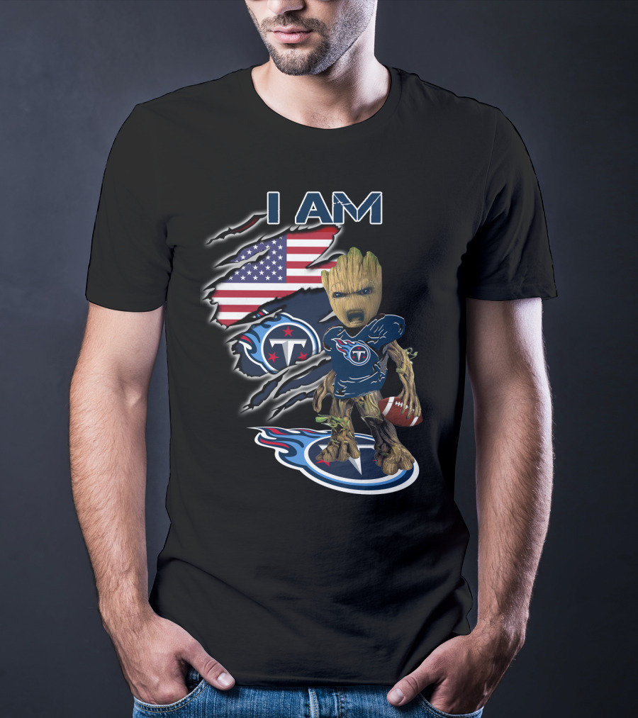 I Am Titans Baby Groot American Flag Football Nfl Crossover T-Shirt
