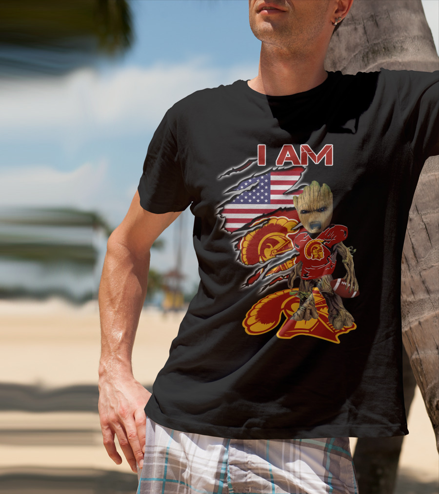 I Am Trojans Baby Groot American Flag Usc Football T-Shirt