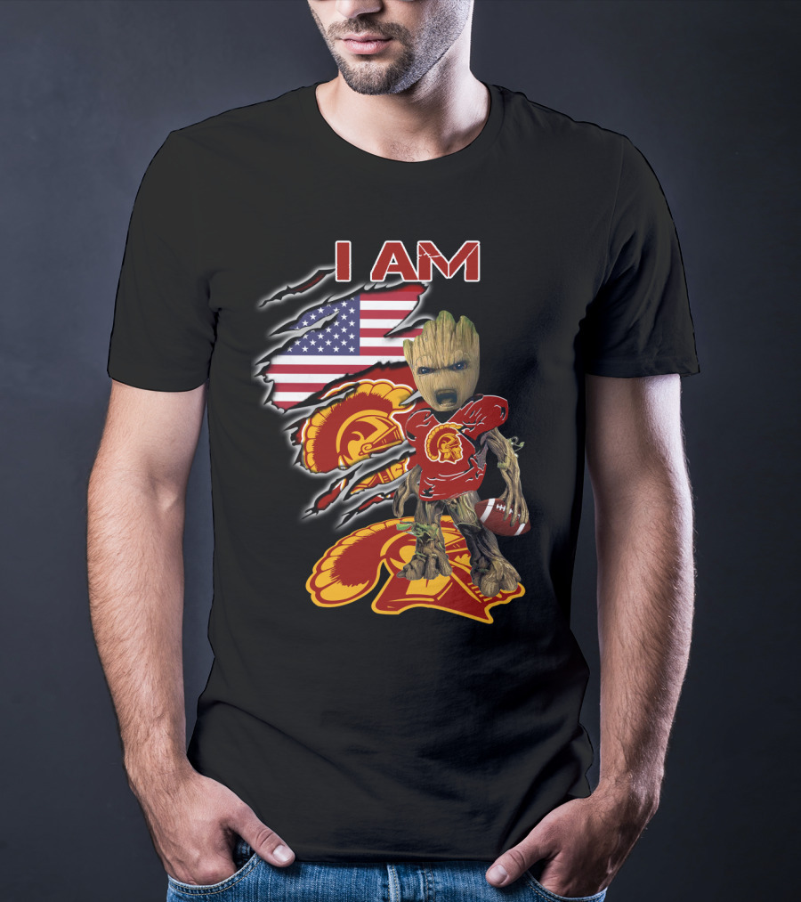 I Am Trojans Baby Groot American Flag Usc Football T-Shirt