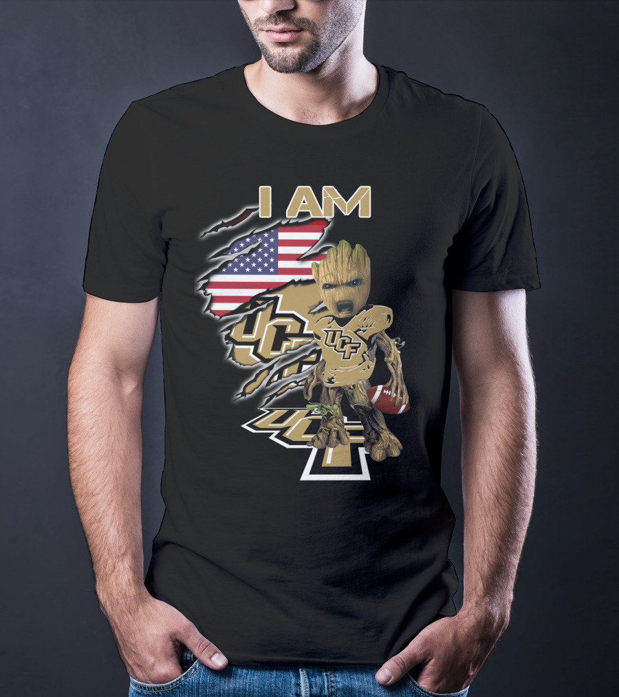 I AM UCF Baby Groot Football American Flag T-Shirt