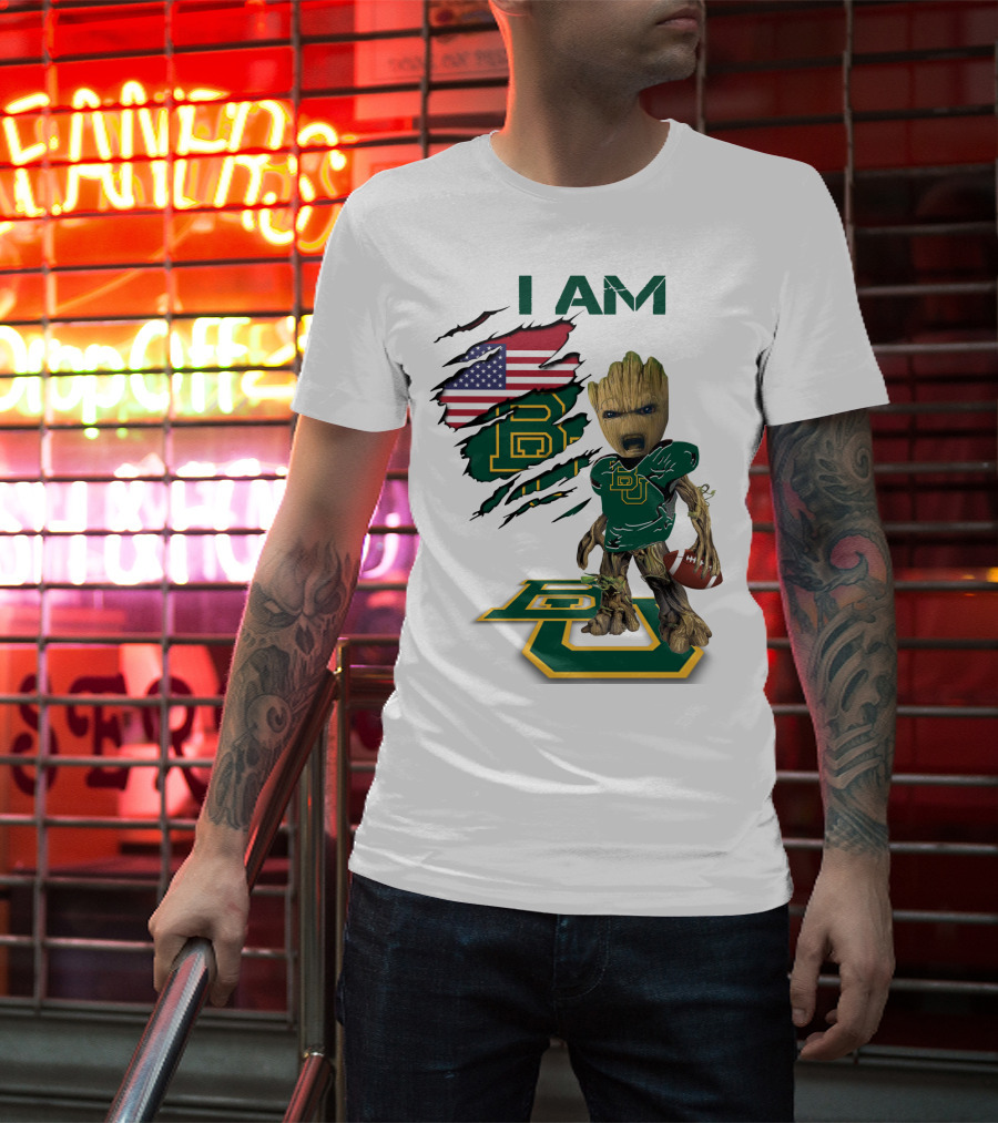 I Am Baylor Baby Groot Football Usa Flag T-Shirt