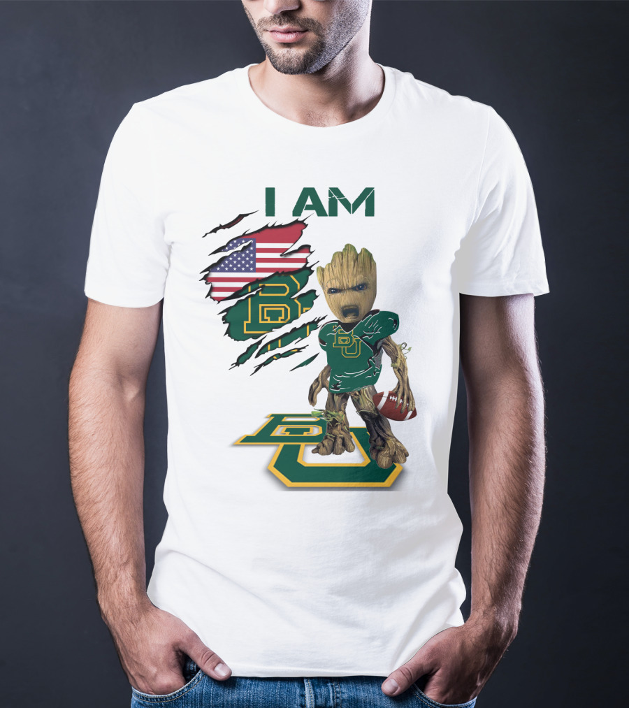 I Am Baylor Baby Groot Football Usa Flag T-Shirt