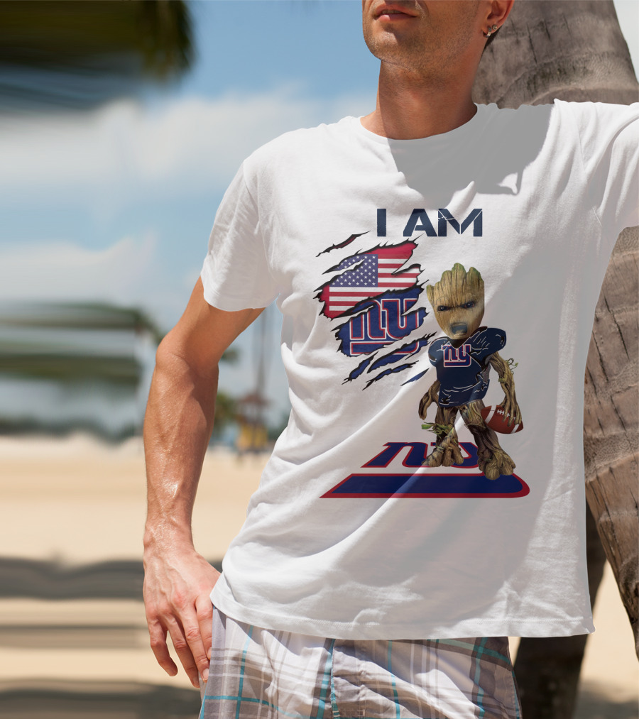 I Am Giants Baby Groot Football USA Flag T-Shirt