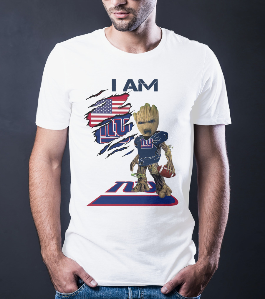 I Am Giants Baby Groot Football USA Flag T-Shirt