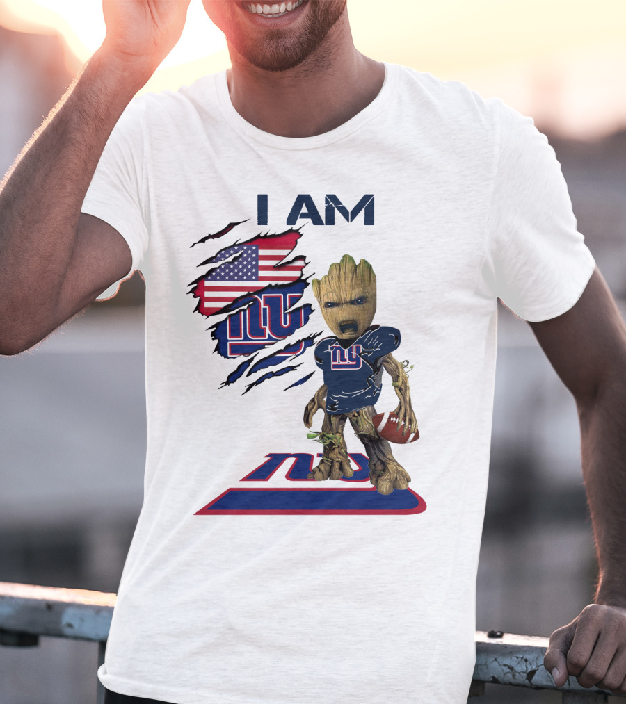 I Am Giants Baby Groot Football USA Flag T-Shirt