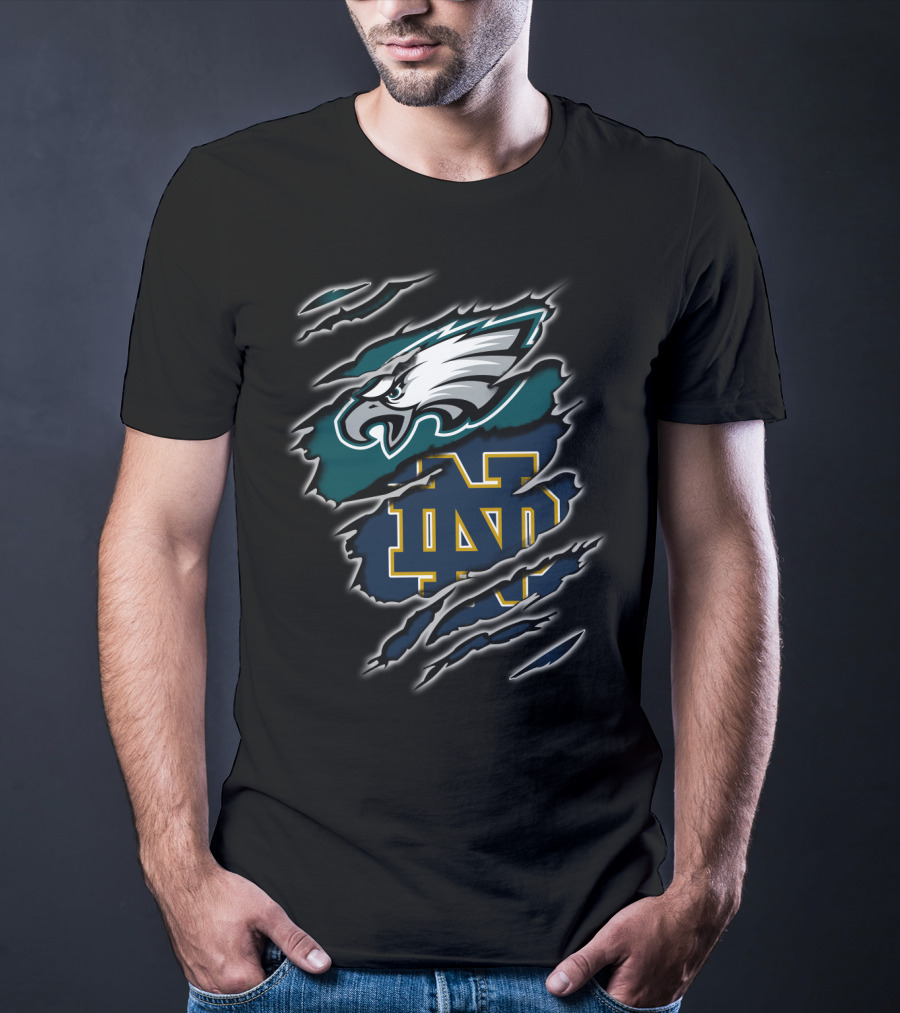 Philadelphia Eagles Notre Dame Nd Monogram With Eagle Head Claw Marks T-Shirt