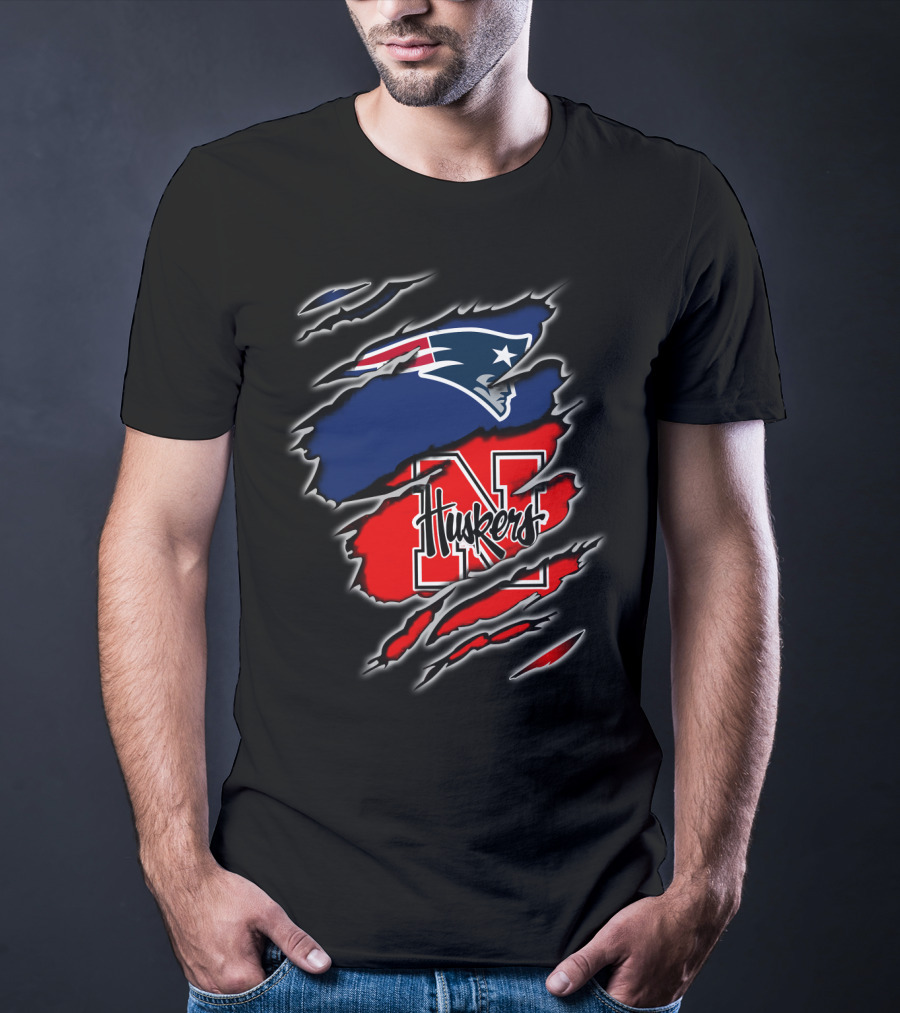Patriots Huskers Logo Fusion Football T-Shirt