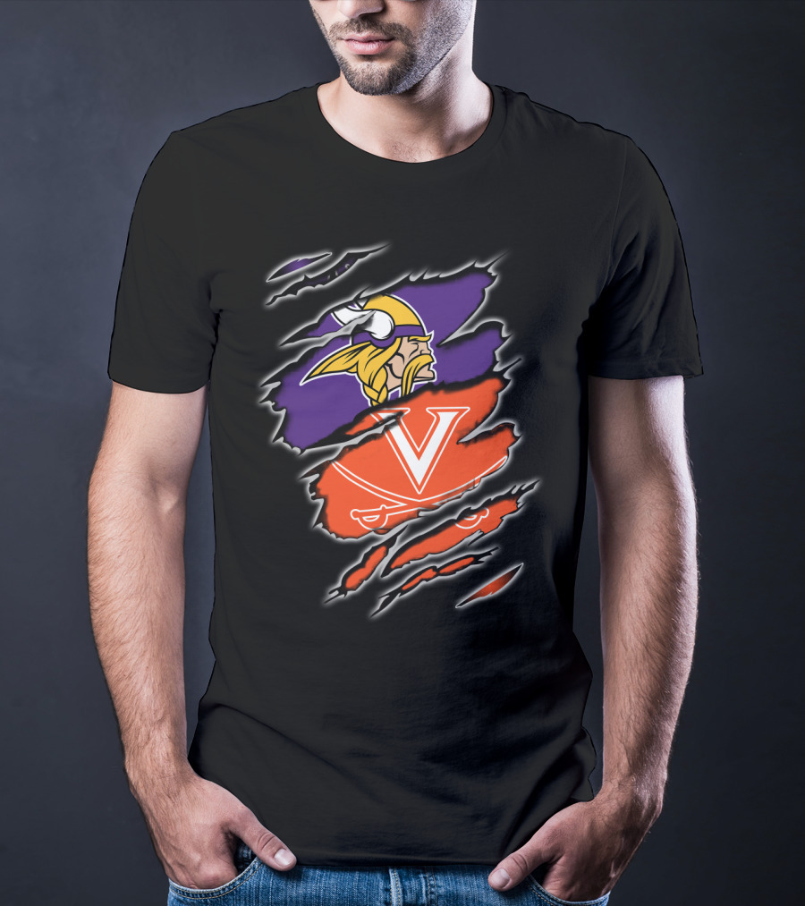 Vikings Cavaliers Minnesota NFL Virginia NCAA Crossover Logo Fusion T-Shirt
