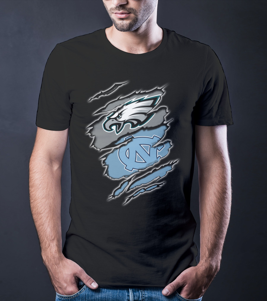 Philadelphia Eagles And North Carolina Tar Heels Logo Fusion T-Shirt