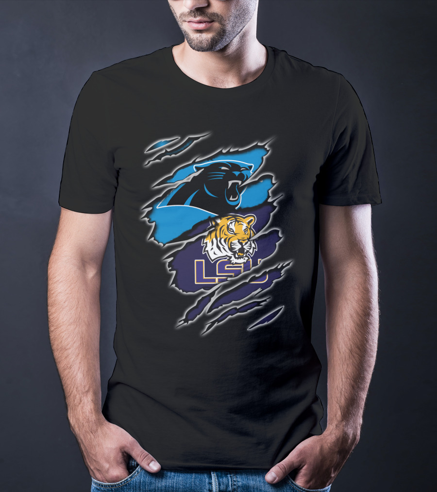 Carolina Panthers Lsu Tigers Claw Marks Logos T-Shirt