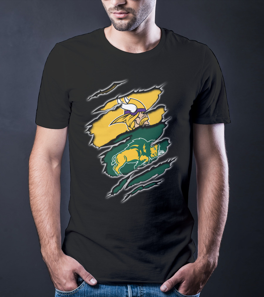 Minnesota Vikings North Dakota State Bison Claw Marks Mashup T-Shirt