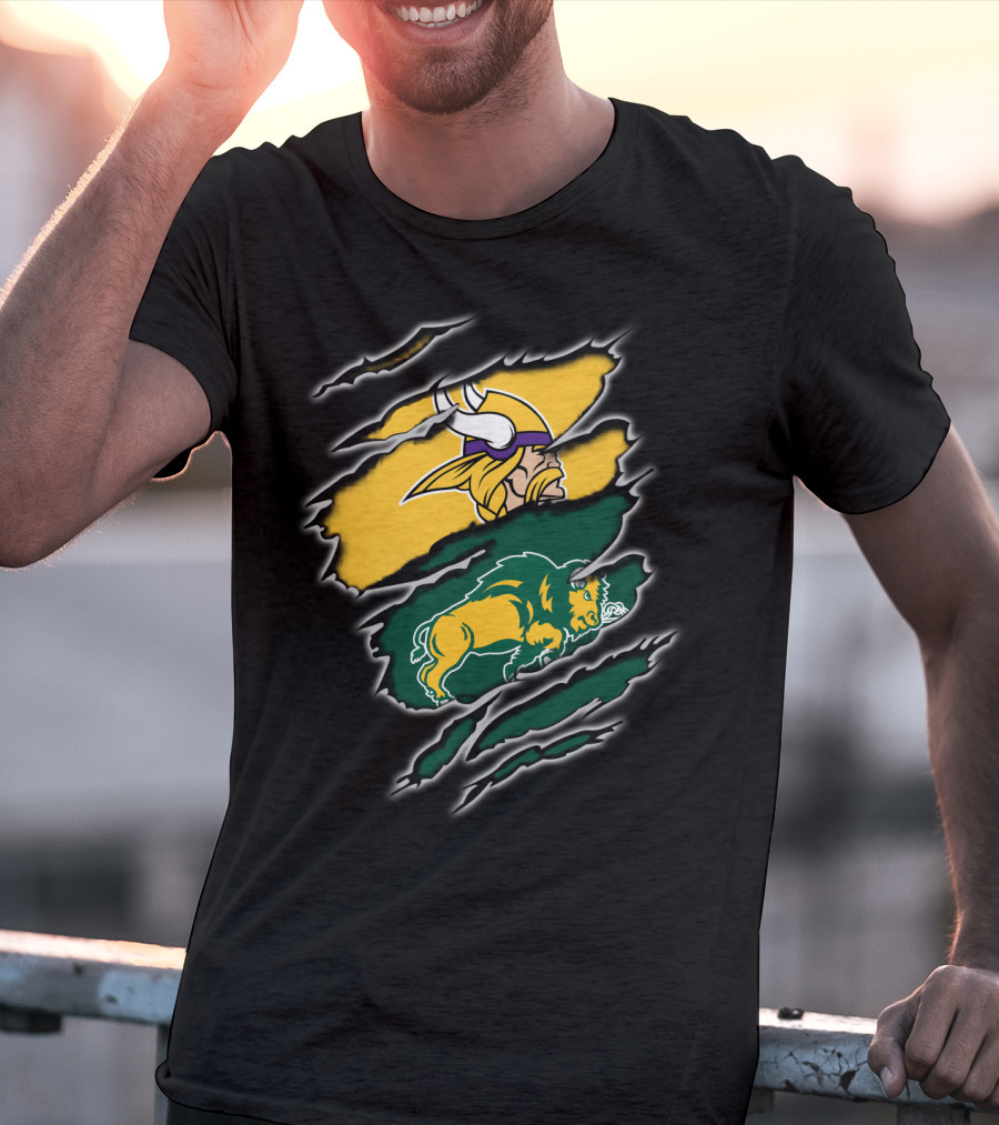 Minnesota Vikings North Dakota State Bison Claw Marks Mashup T-Shirt