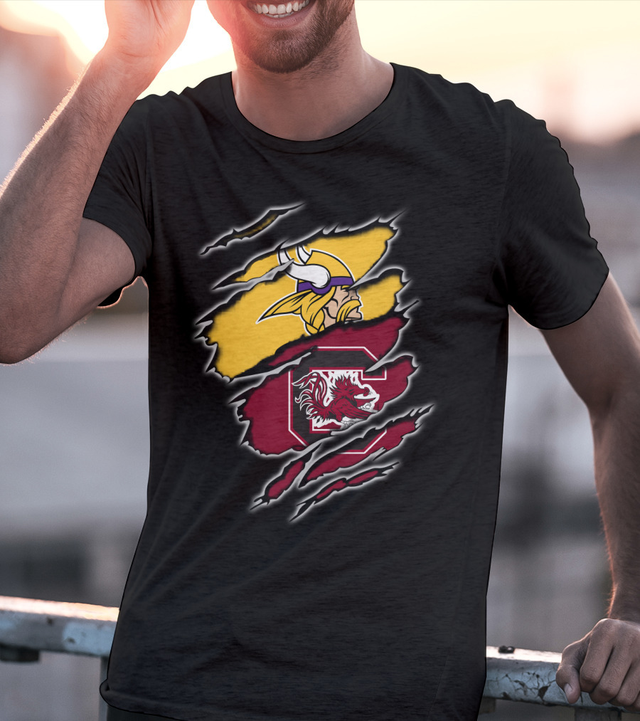 Minnesota Vikings South Carolina Gamecocks Scratched Logo Fusion T-Shirt