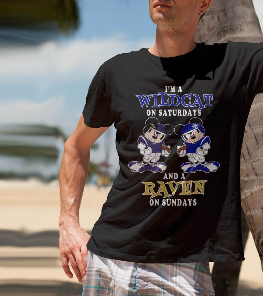 I'm A Wildcat On Saturdays And A Raven On Sundays Mickey Football Characters T-Shirt