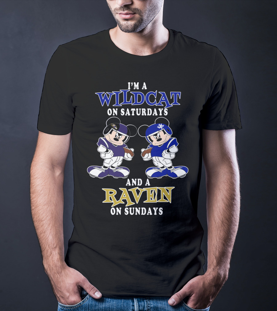 I'm A Wildcat On Saturdays And A Raven On Sundays Mickey Football Characters T-Shirt
