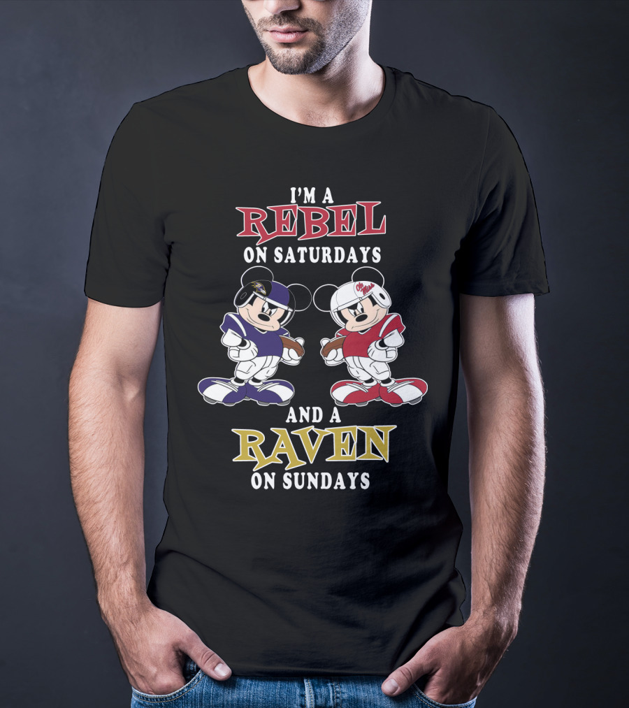 I'm A Rebel On Saturdays And A Raven On Sundays Mickey Football T-Shirt