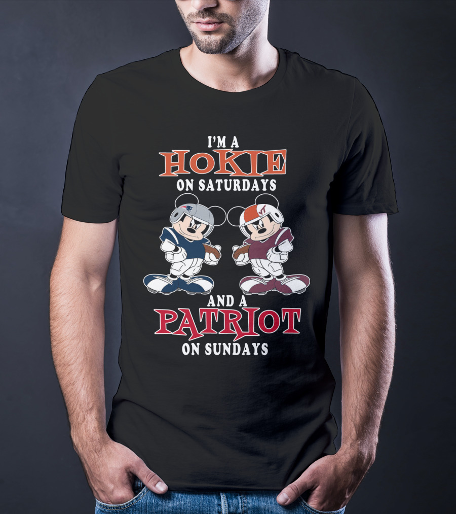 I'm A Hokie On Saturdays And A Patriot On Sundays Mickey Mouse Football Players T-Shirt