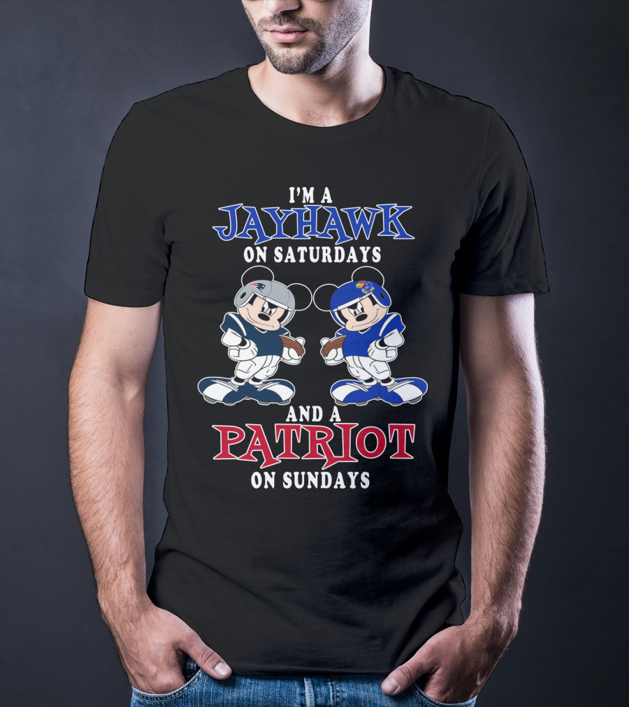 I'm A Jayhawk On Saturdays And A Patriot On Sundays Mickey Football T-Shirt