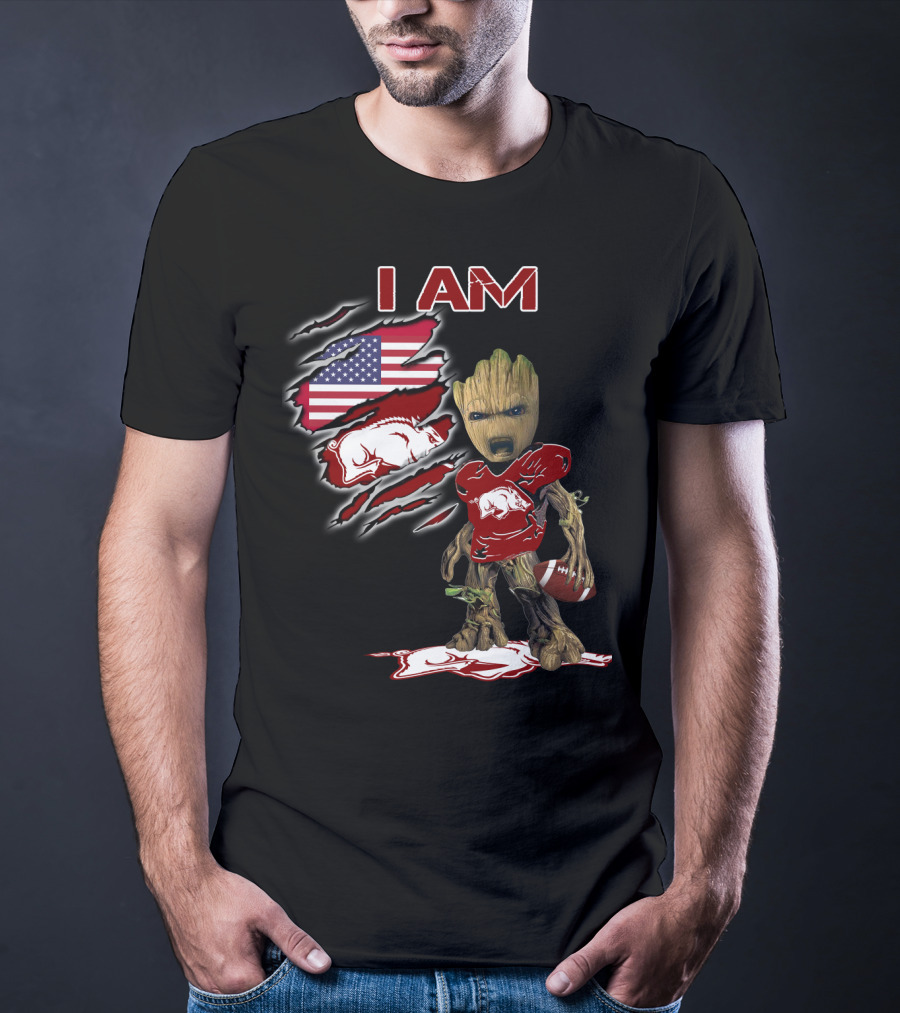 I Am Groot Arkansas Razorbacks Football Usa Flag T-Shirt