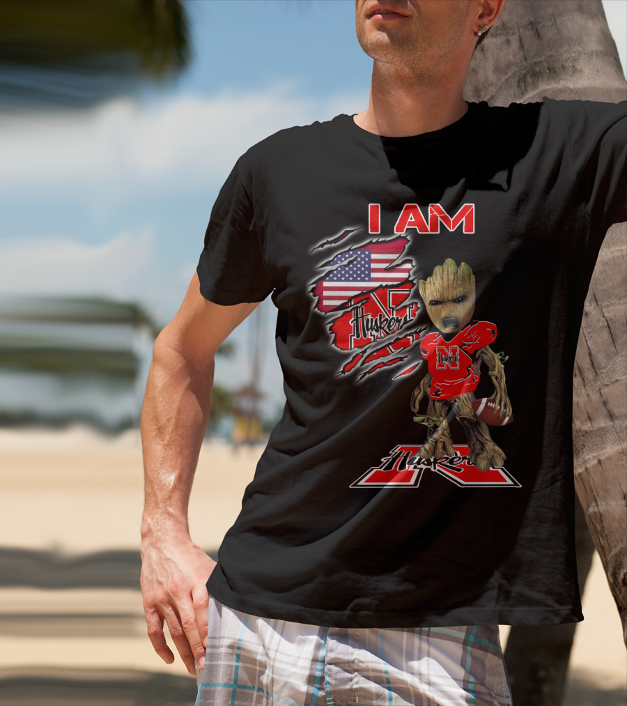 I Am Husker Groot Football Fan American Flag T-Shirt