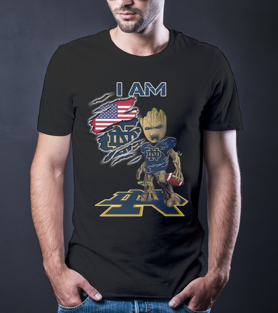 I Am Groot Notre Dame Football Fan Usa Flag T-Shirt