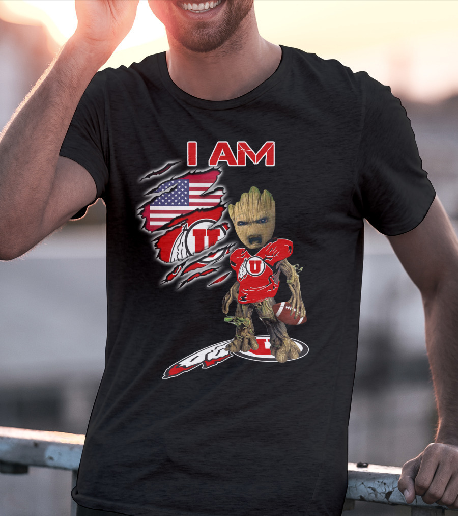 I Am U Utah Football Fan Groot American Flag T-Shirt