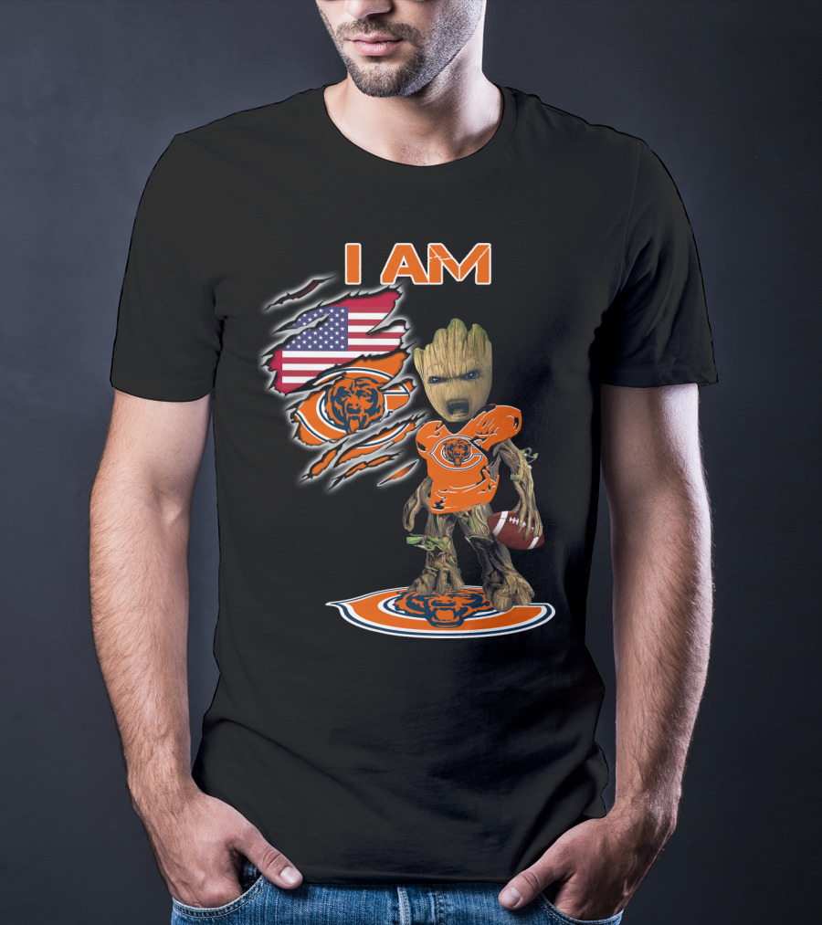I Am Groot Chicago Bears American Flag T-Shirt