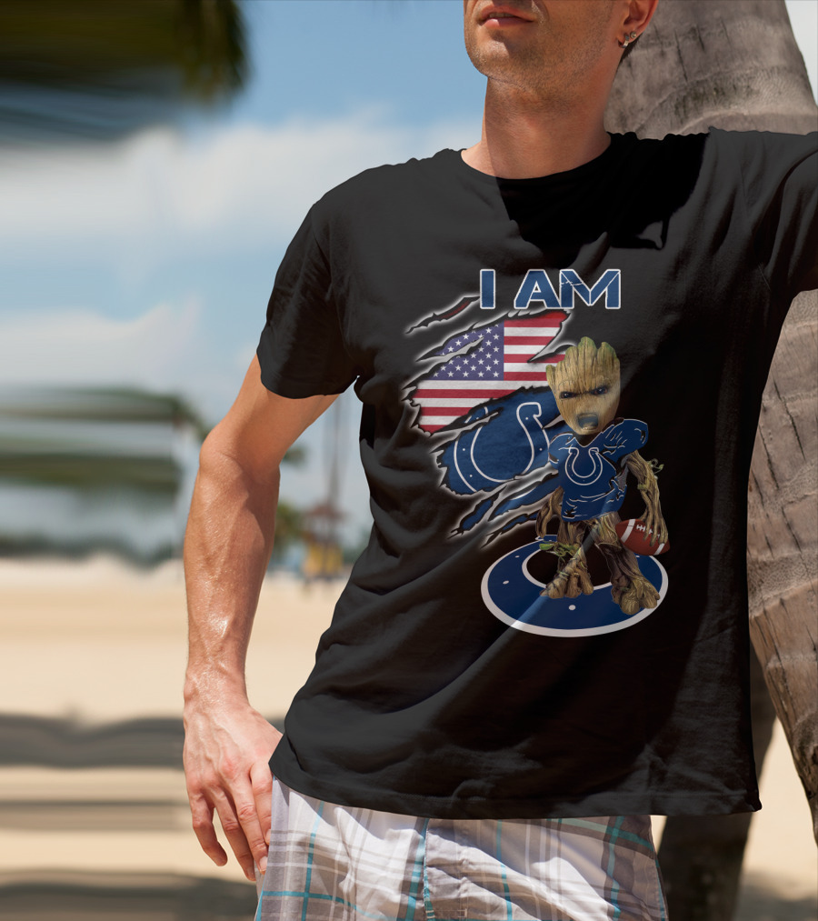 I Am Groot Colts Fan American Flag Football T-Shirt
