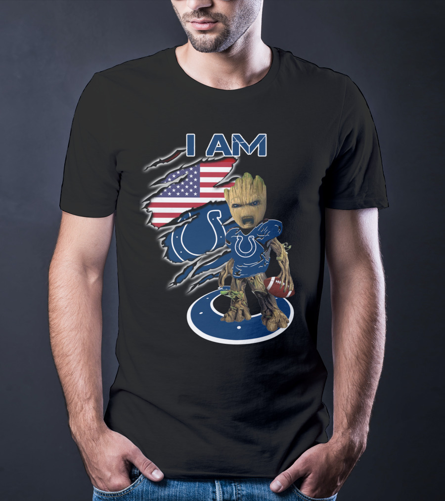 I Am Groot Colts Fan American Flag Football T-Shirt