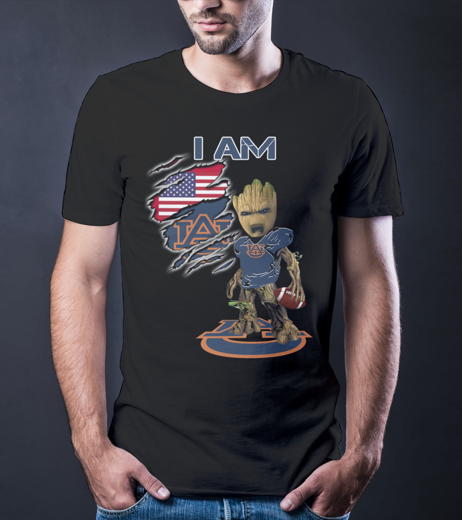 I Am Auburn Groot Football Fan Usa Flag Auburn Logo Football T-Shirt