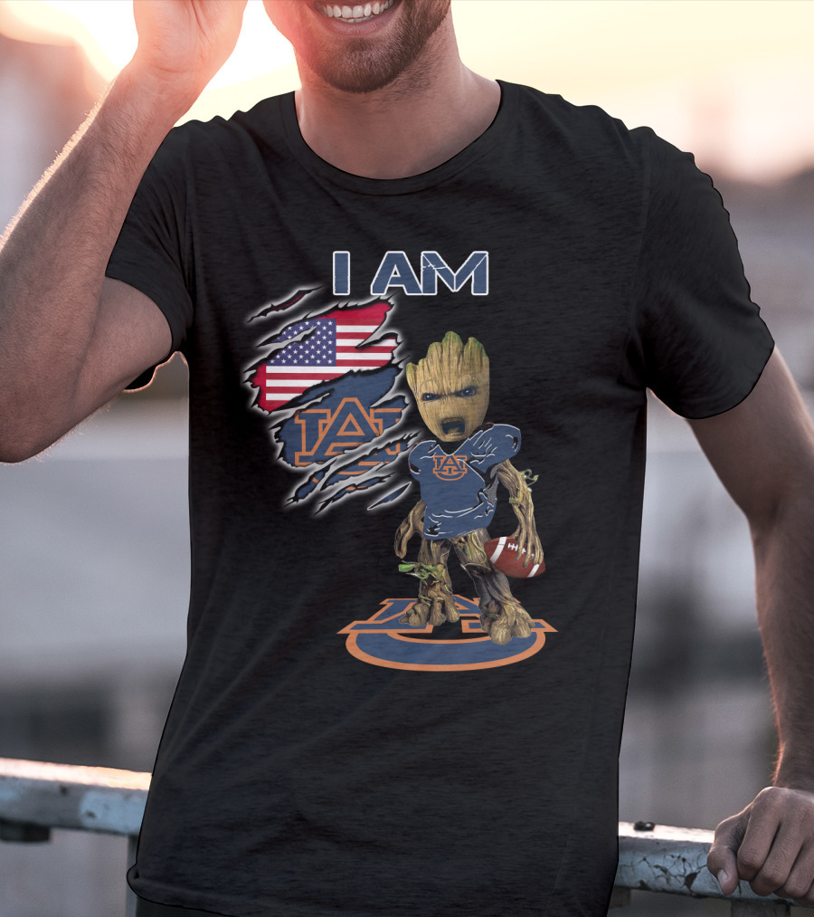 I Am Auburn Groot Football Fan Usa Flag Auburn Logo Football T-Shirt