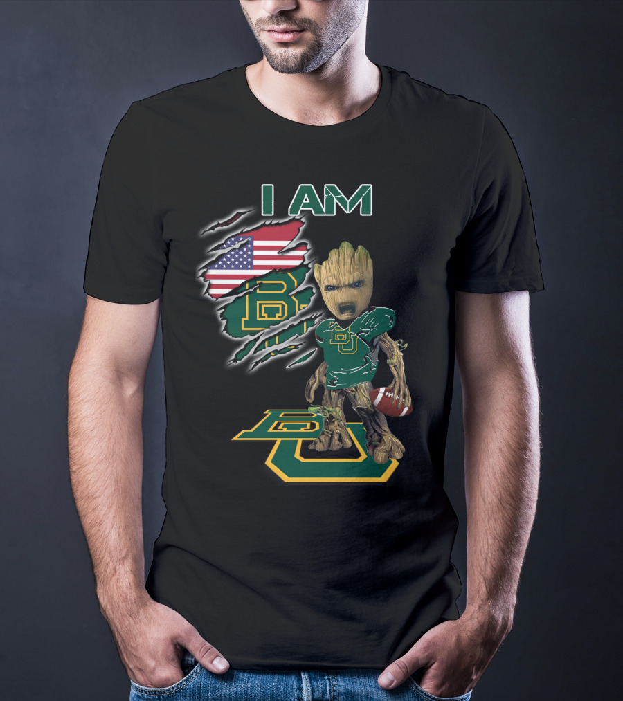 I Am Baylor University Football Groot American Flag Fan T-Shirt