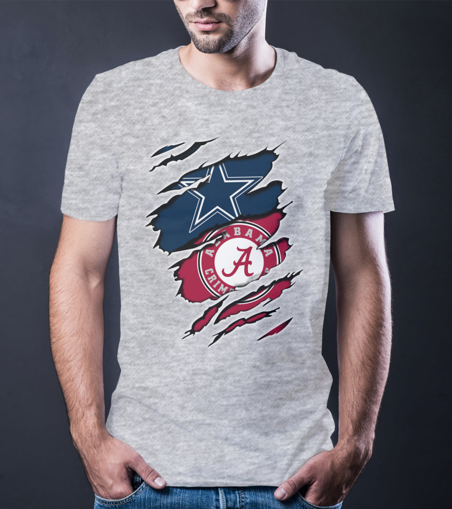 Dallas Cowboys Star And Alabama Crimson Tide Paw Rips T-Shirt