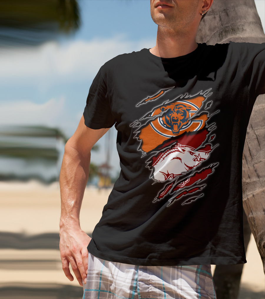 Chicago Bears And Arkansas Razorbacks Team Logo Fusion T-Shirt