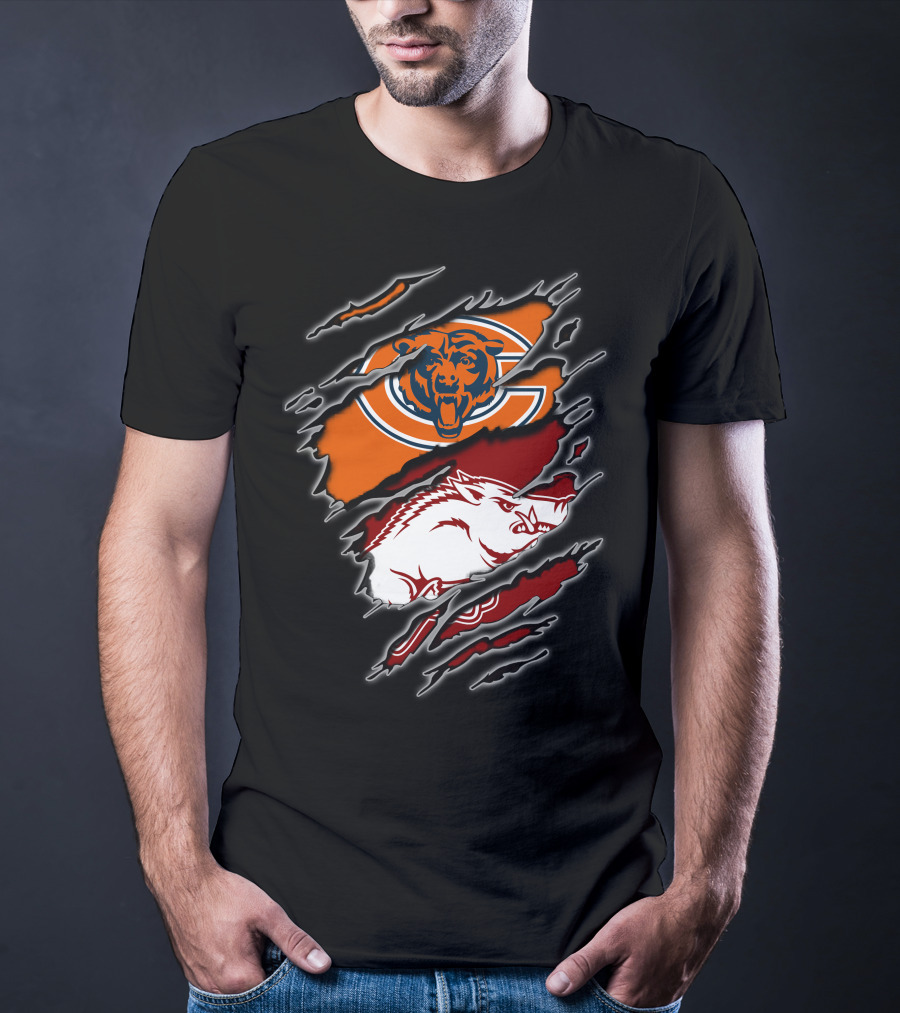 Chicago Bears And Arkansas Razorbacks Team Logo Fusion T-Shirt