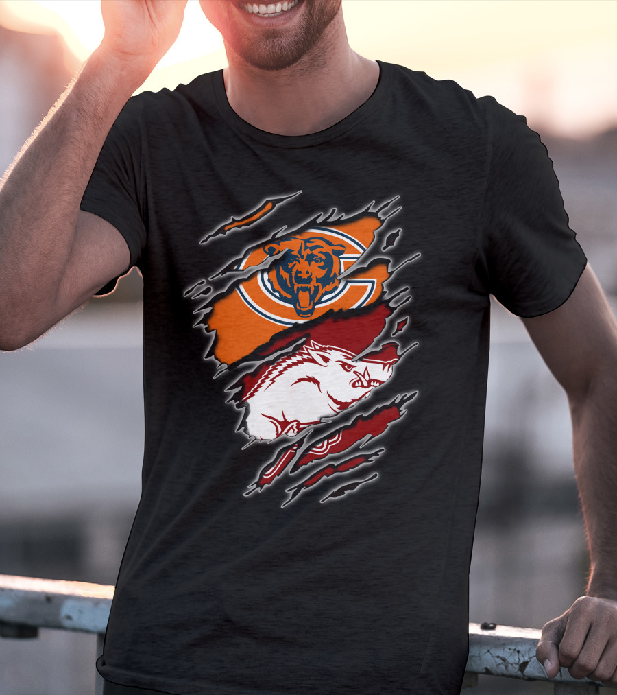 Chicago Bears And Arkansas Razorbacks Team Logo Fusion T-Shirt